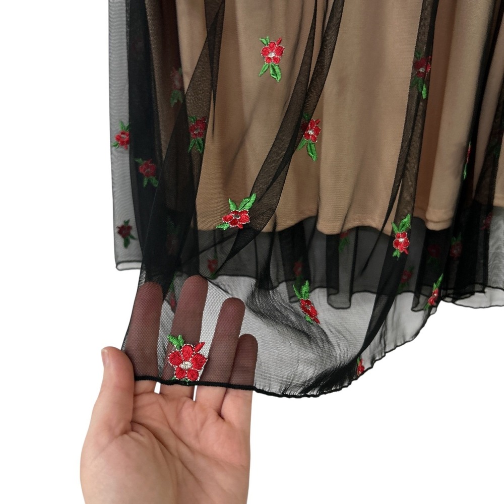 Mesh Embroidered Tulle Midi Skirt L Whimsigoth Romantic Dark Fairy Grunge - Picture 2 of 5